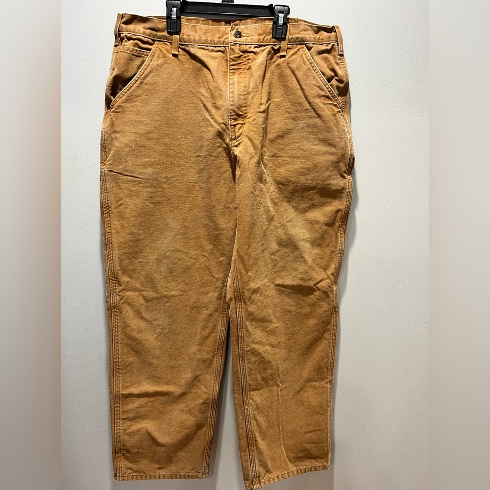 Carhartt Carpenter Work Plaid Flannel Lined Pants Canvas‎ 38x32. Some stains